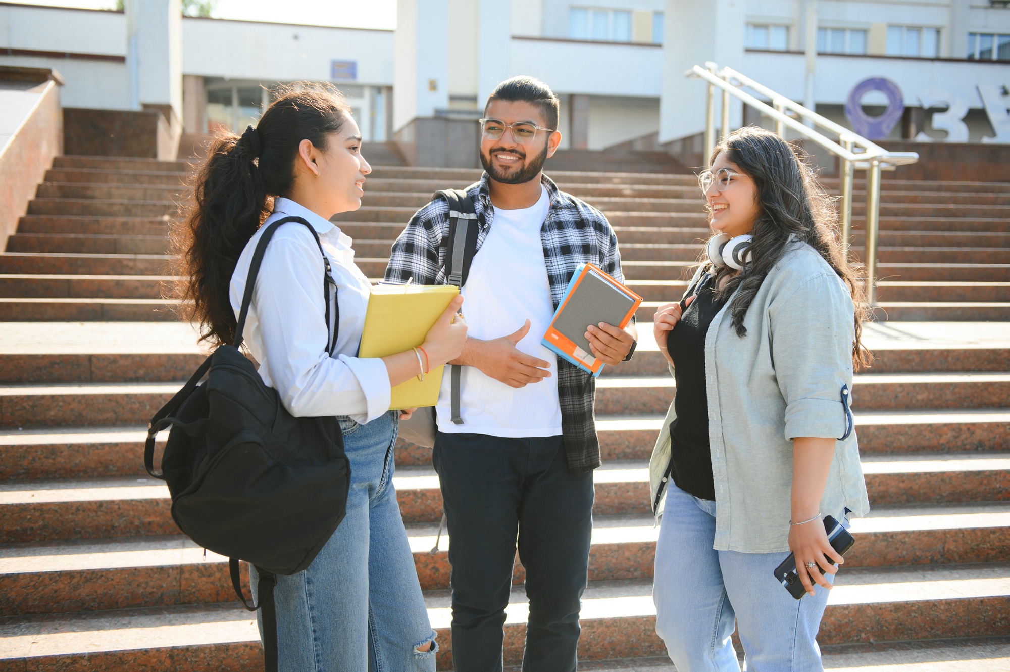 Group of Indian or Asian college students in the campus